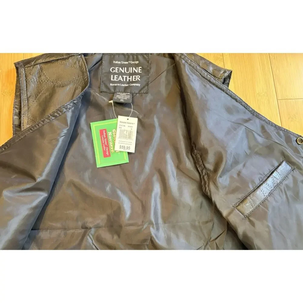 Italian Stone Design Vest NWT Biker Genuine Leather Navarre Leather Co., XL